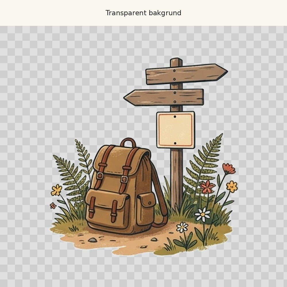 Ryggsäck vid vägskylt – transparent PNG-motiv (clipart)