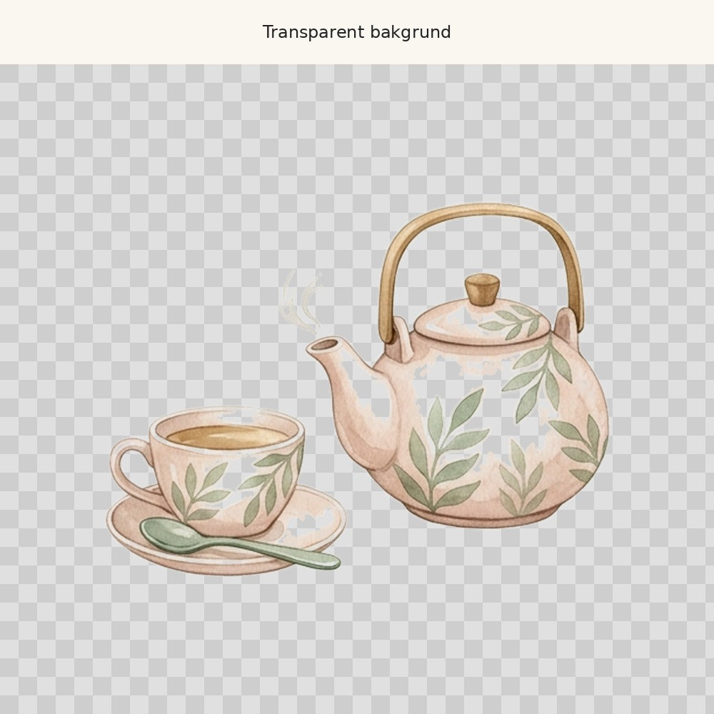 Tekanna och kopp – transparent PNG-motiv (clipart)