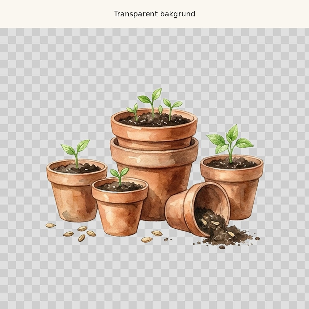 Krukor med plantor – transparent PNG-motiv (clipart)