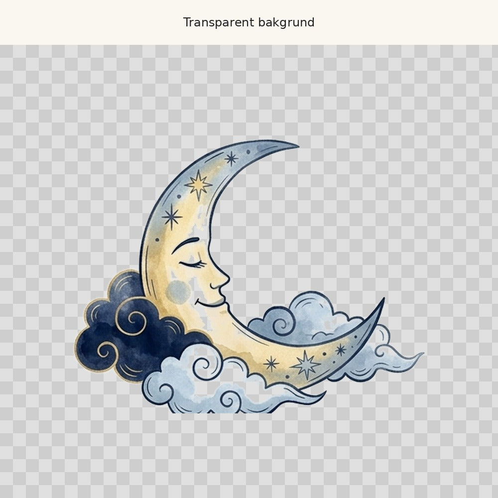 Månskära och moln – transparent PNG-motiv (clipart)