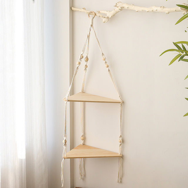 Étagères en macramé pour plante de chambre à coucher, décoration de maison Boho Chr