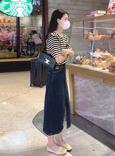 High Waist Split Denim Skirt Women's Spring And Summer Mid-length Hip-covering A-line Hip Skirt