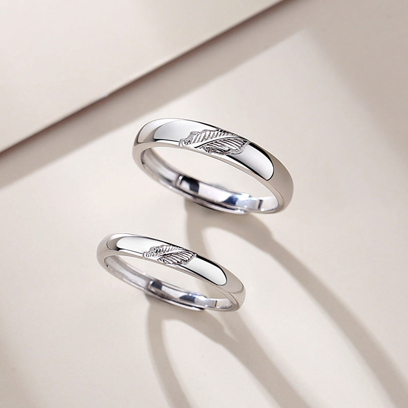 One Leaf Knows Autumn Parringar för män och kvinnor Ett par kreativa designblad Par Ringar Sen Enkla ringar Sterling Silver