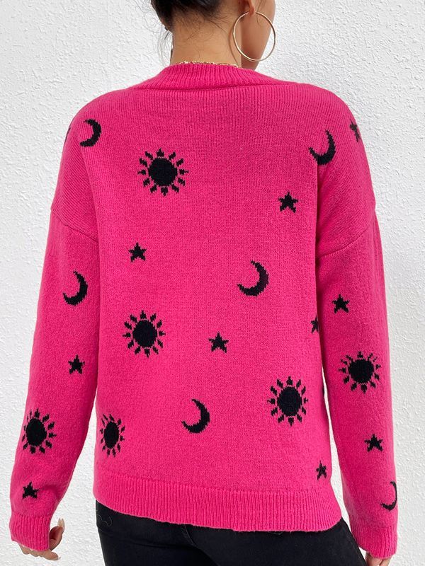 Jacquard Crewneck Pullover Stickade Tröjor För Dam Casual Skull Halloween Tröja Höst- Och Vintertoppar