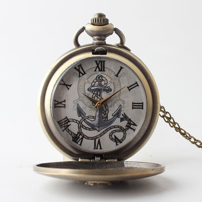 Retro Boat Anchor Embossed Lanyard Pocket Watch - Nautical Nostalgic Elegant Timeless Maritime Heritage
