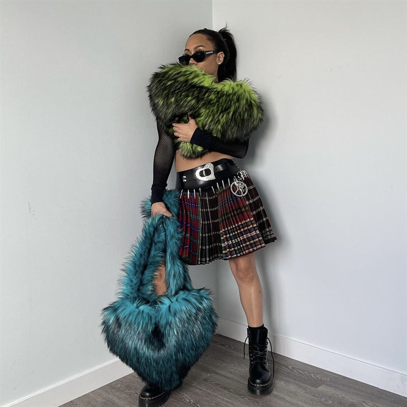 Sacs à bandoulière en polaire d'hiver pour femmes, sac à bandoulière en forme de cœur en peluche, sac d'amour de grande capacité