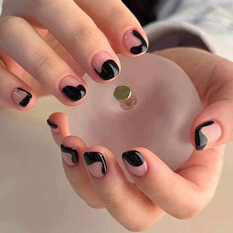 Oblique French Manicure Press-On Nails - Professional 24-Piece Set | Simple Elegant Design