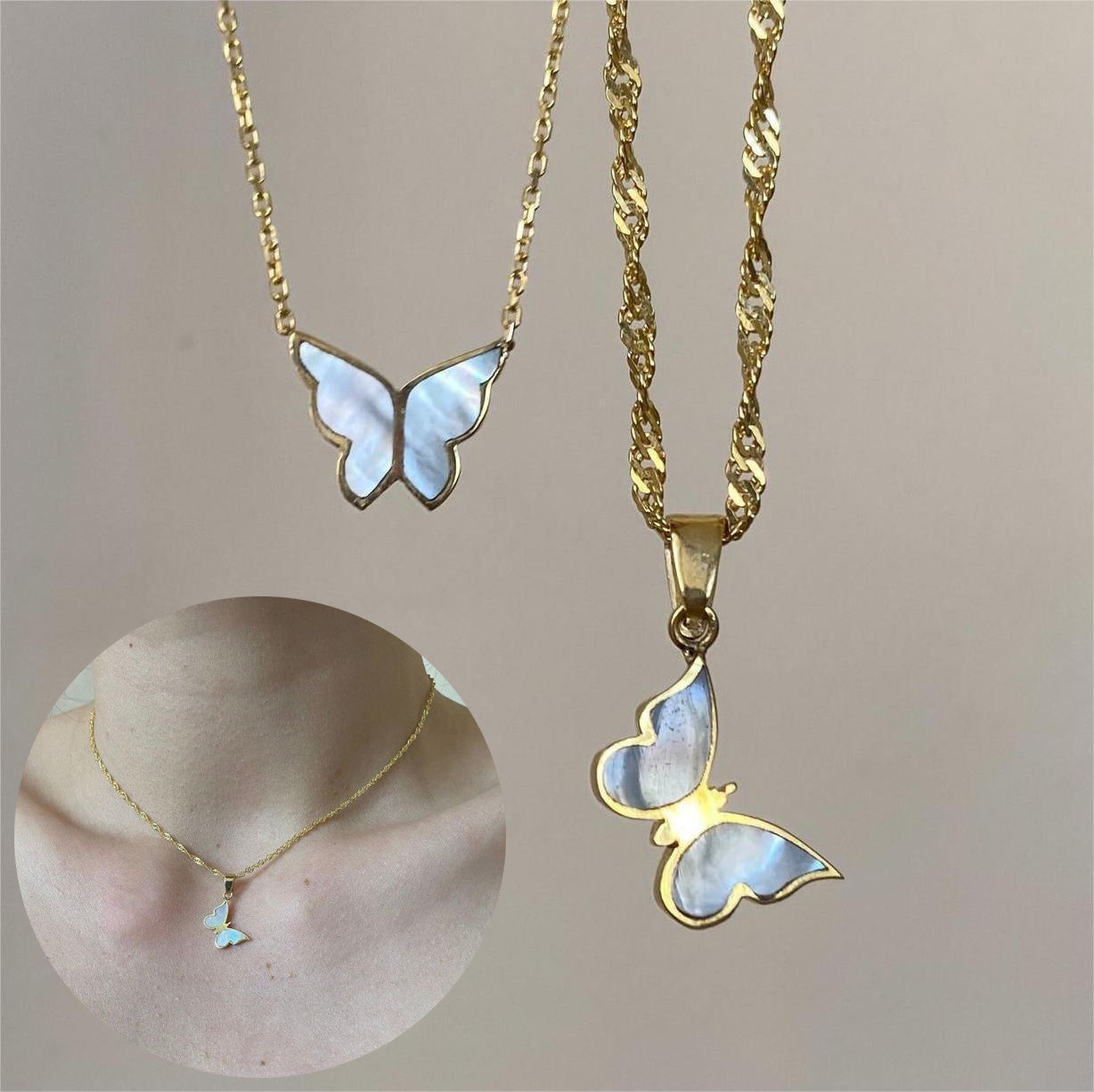 Electroplated 18K Gold Butterfly Necklace Women Clavicle Chain