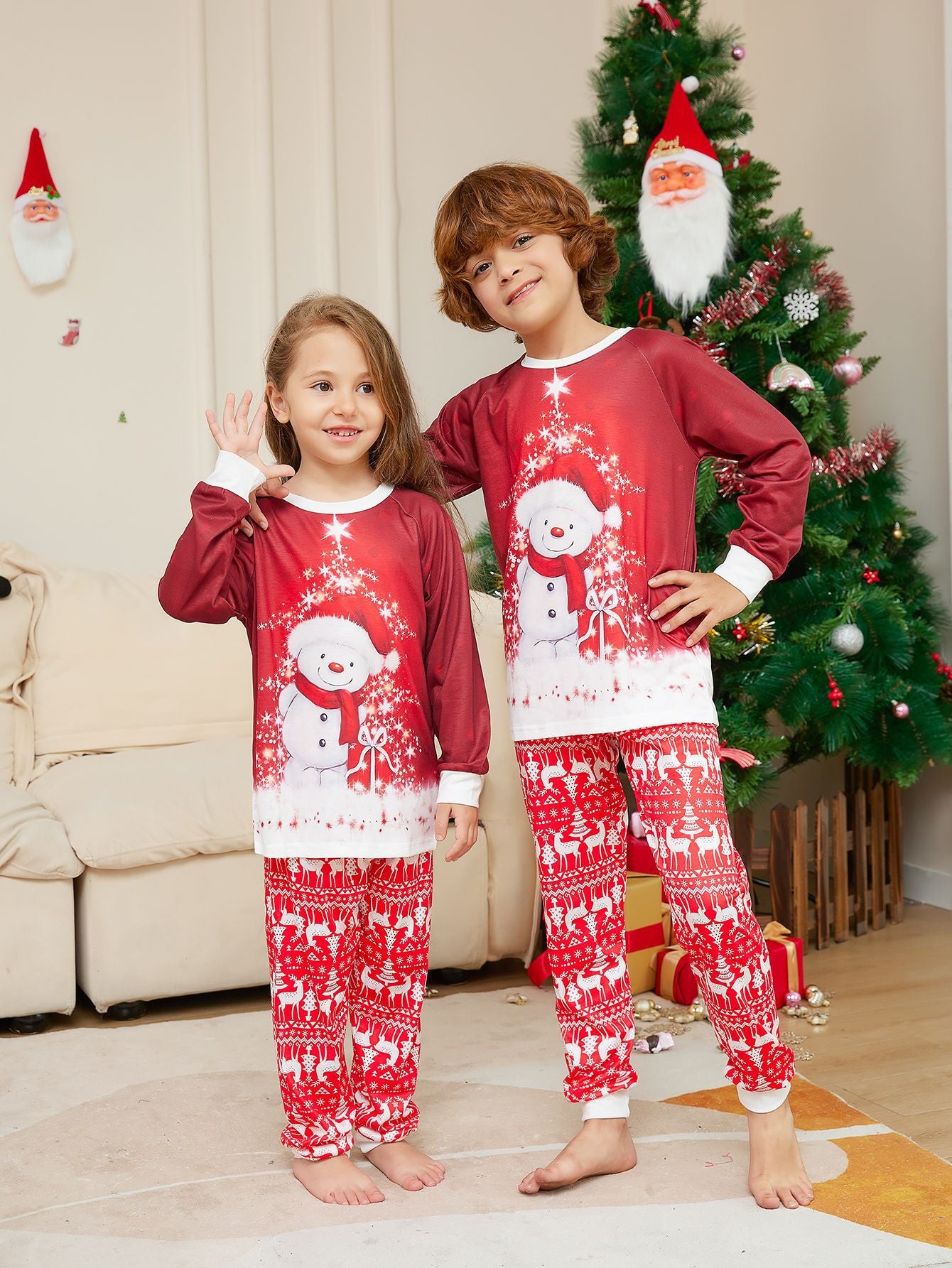 Ny snögubbehalsduk Förälder-barn julpyjamas Pyjamasset