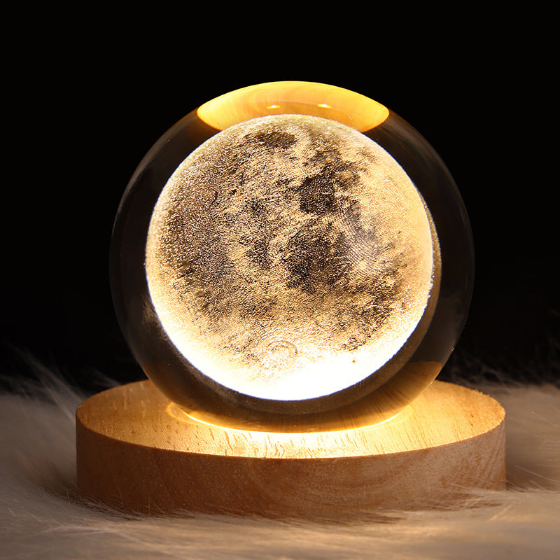 LED Nattljus Galaxy Crystal Ball Bordslampa 3D Planet Moon Lamp Sovrum Heminredning För Barn Fest Barn Födelsedagspresenter