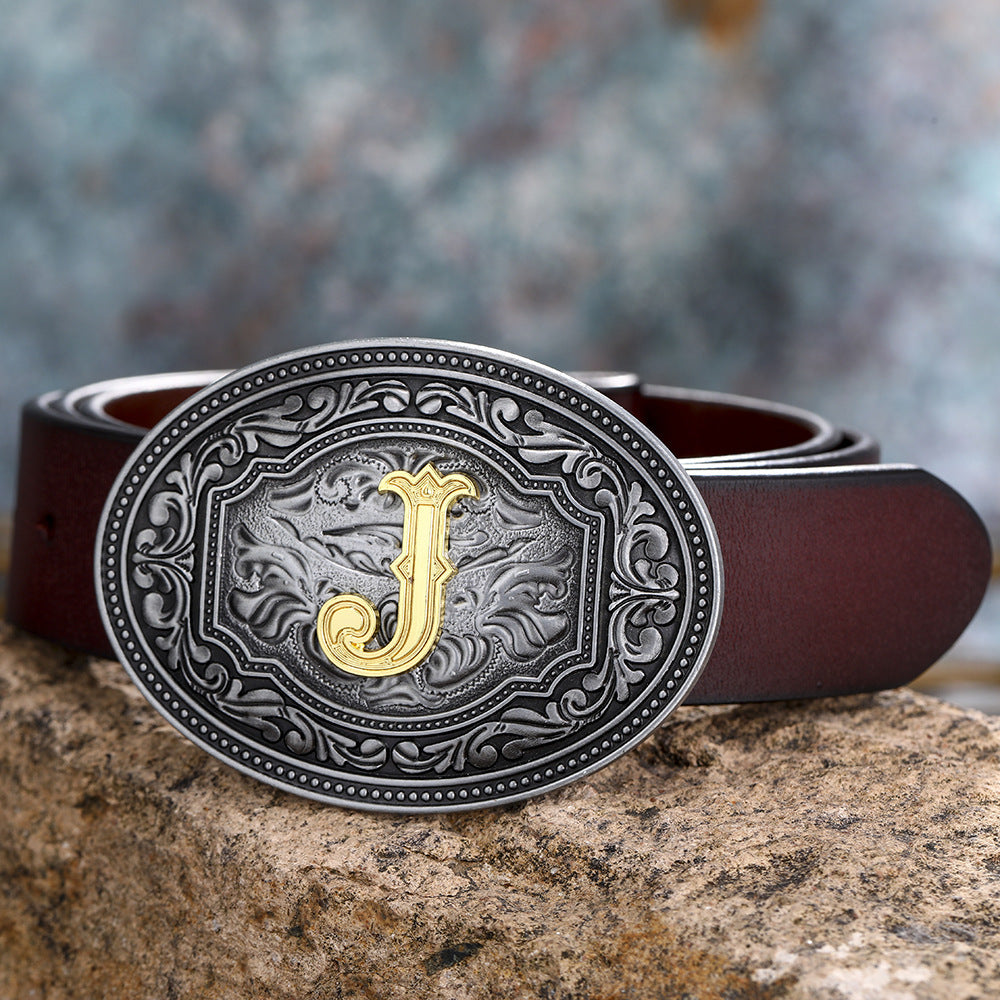 Unisex Floral Letter Buckle Belts - Artistic Expression