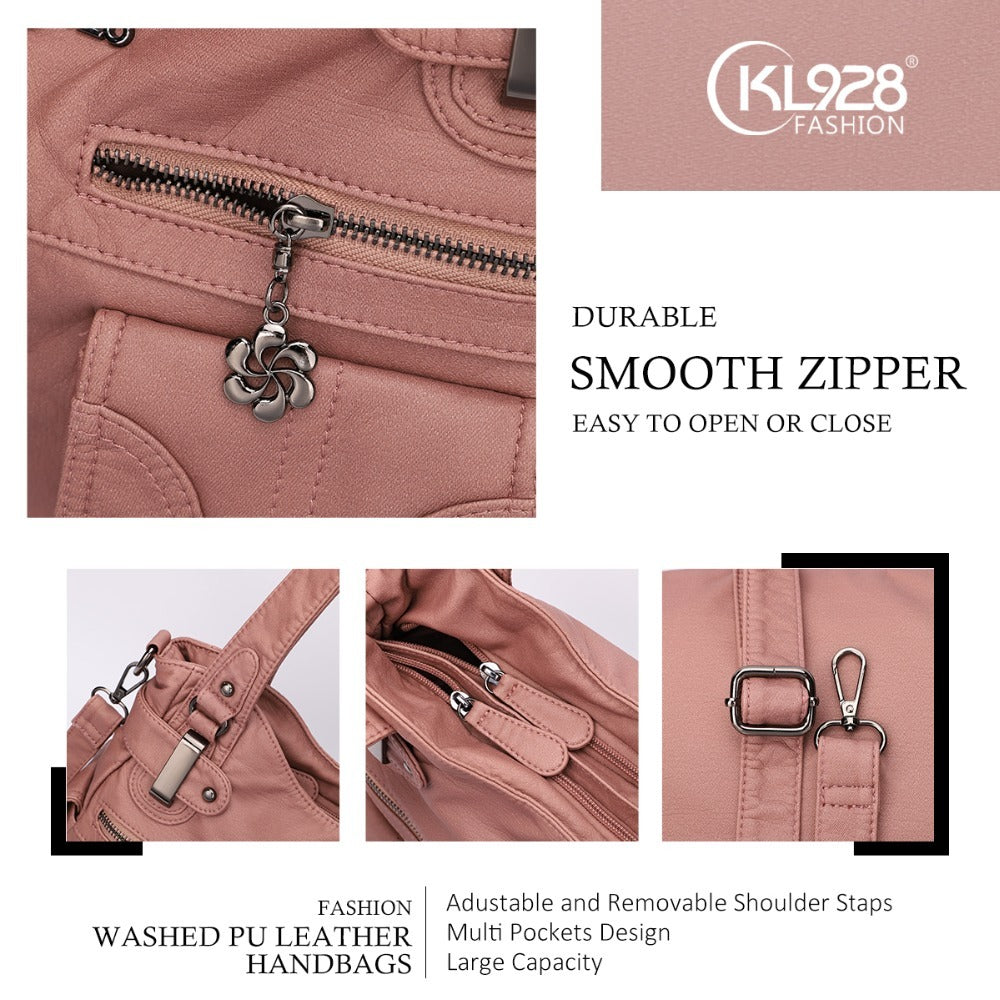 Sac messager Portable en cuir souple pour femmes, sacs à bandoulière avec poche à fermeture éclair, fourre-tout souple et décontracté