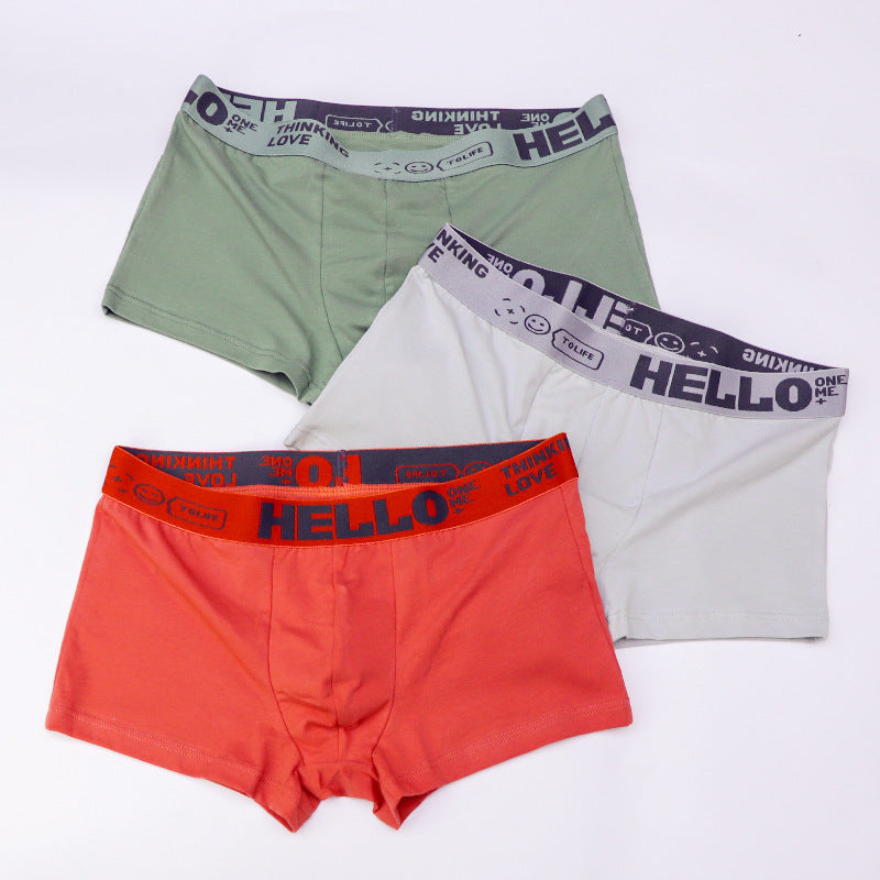 Men's Solid Color Cotton Mid-waist Breathable Boxer Pants With Skin Feeling