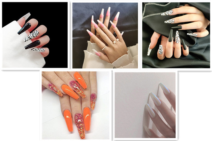 Professional Long Ballet Water Drop Nails - JP1171-B3 to JP1372-B1 | 24 Pieces Glue Style