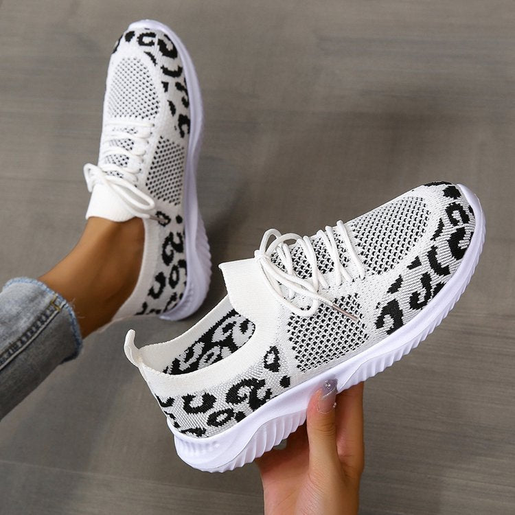 Women's Leopard Print Mesh Sneakers - Medium Heel 3-5cm