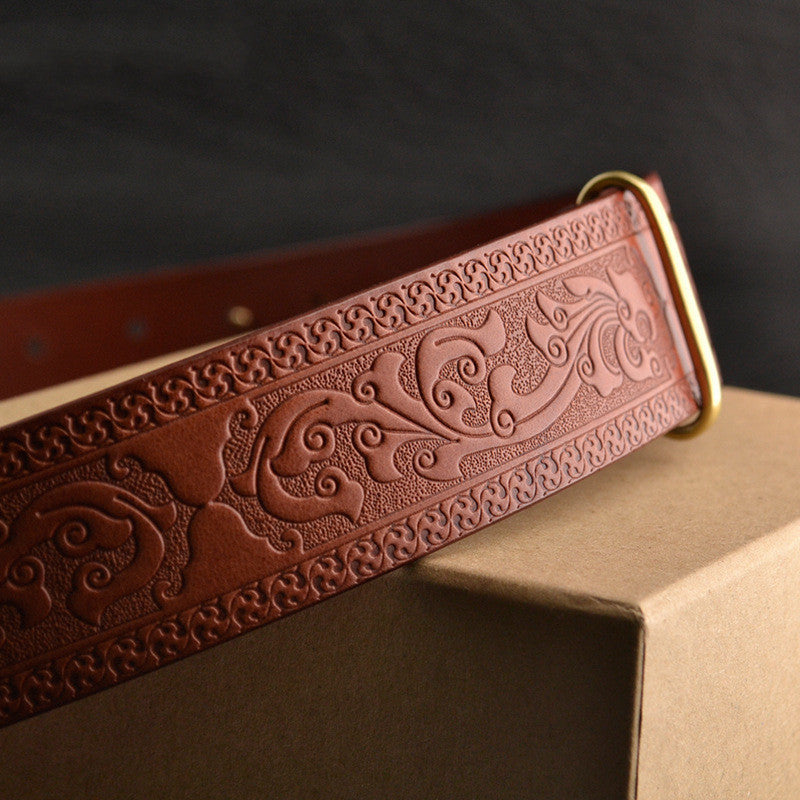 Men's Leisure Leather Belt Woven Pattern - Sophisticated Texture