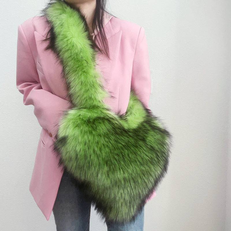 Sacs à bandoulière en polaire d'hiver pour femmes, sac à bandoulière en forme de cœur en peluche, sac d'amour de grande capacité