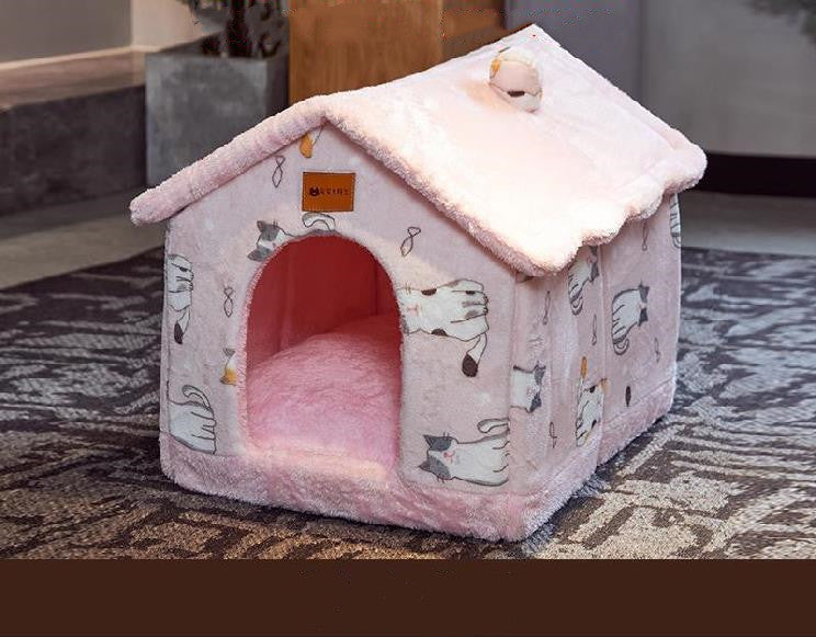 Hopfällbart hundhus Husdjur Kattsäng Vinter Hundvilla Sleep Kennel Avtagbart bo Varmsluten grottsoffa Husdjurstillbehör