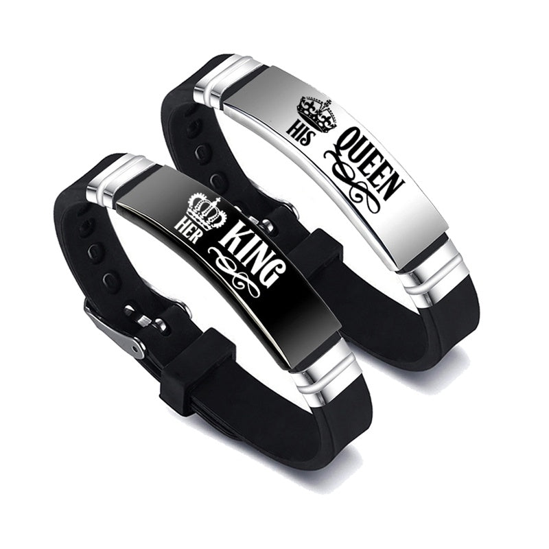Svart Silver Hennes kung hans drottning par armband Alla hjärtans dag present