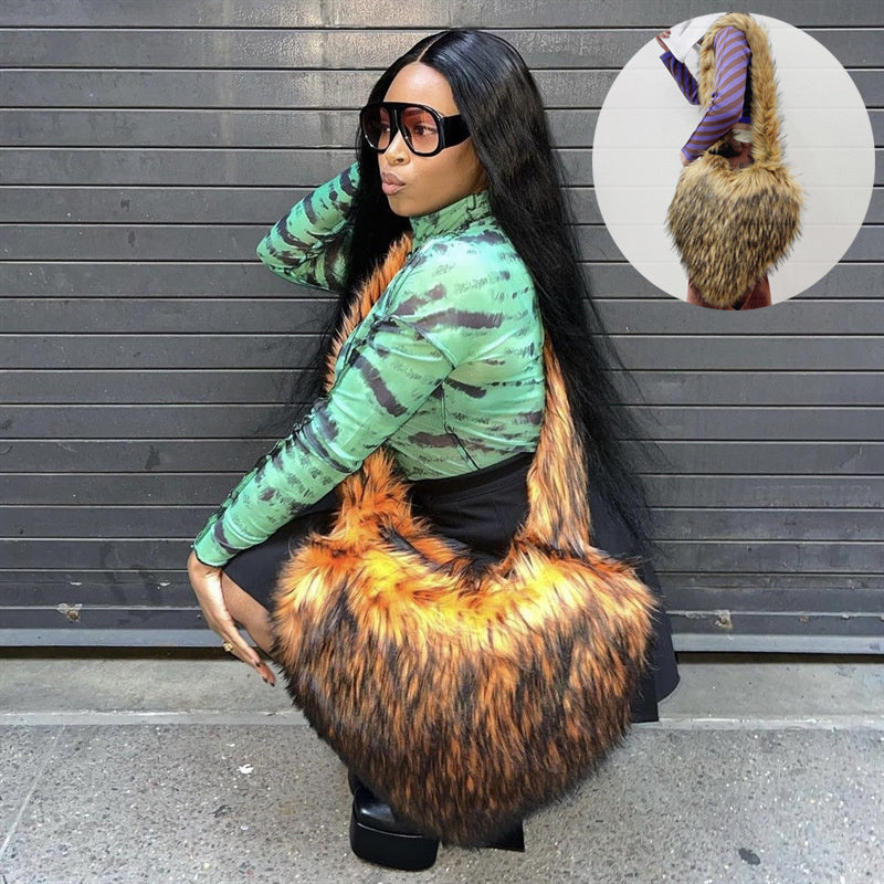 Sacs à bandoulière en polaire d'hiver pour femmes, sac à bandoulière en forme de cœur en peluche, sac d'amour de grande capacité
