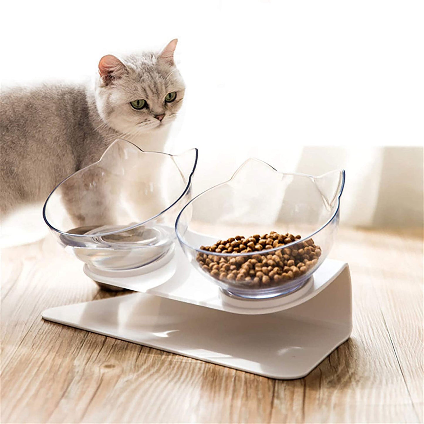 Cat Double Bowl - Elevated 15° Tilted Design for Neck Protection
