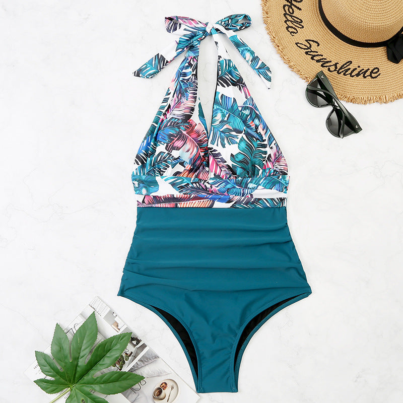 Halter i ett stycke som matchar magbikini kvinnor
