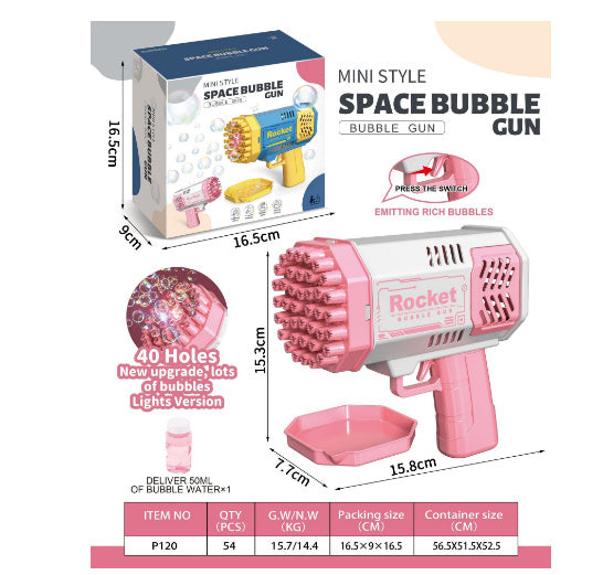 Bubble Gun Rocket 69 hål såpbubblor maskingevär form automatisk blåsare med lätta leksaker för barn Pomperos