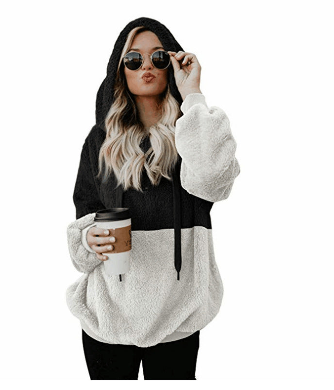 Veste pull décontractée à col rond et capuche avec coutures en corde pour femme