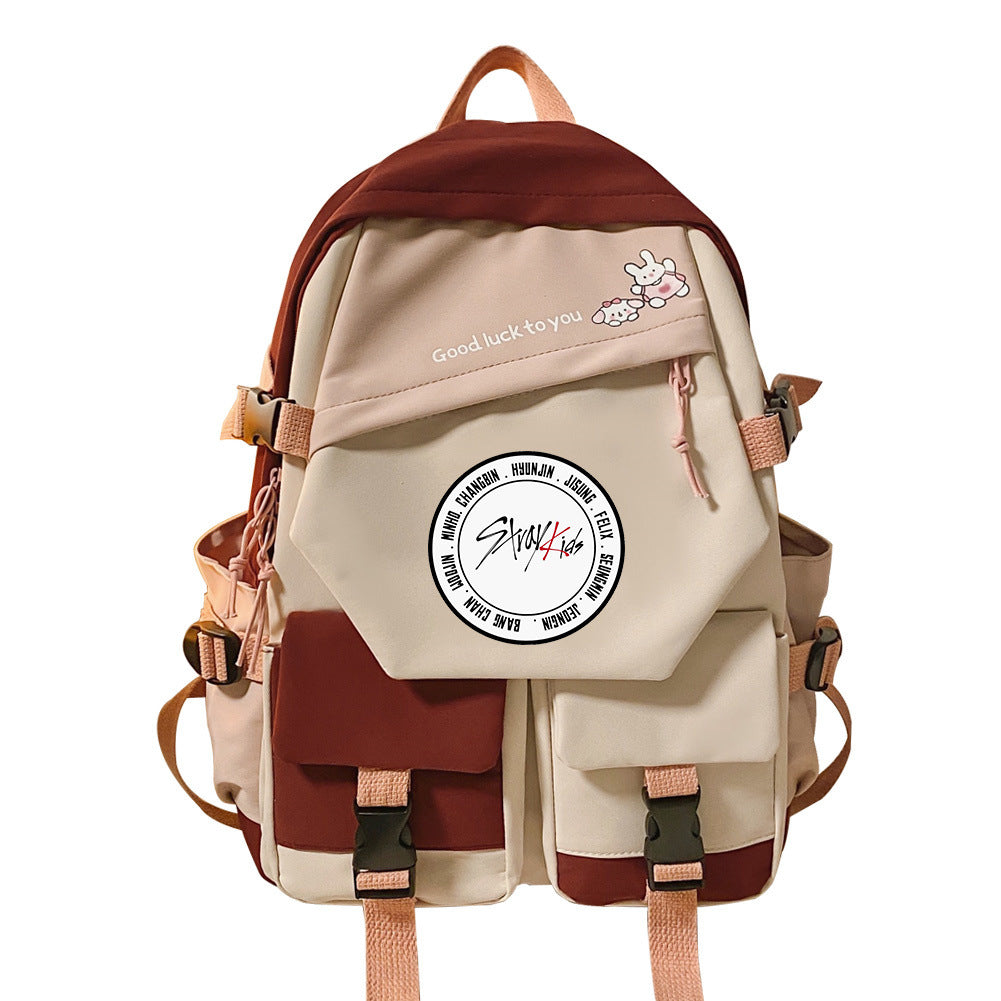 Stitching Contrast Color Double-shoulder Travel Schoolbag