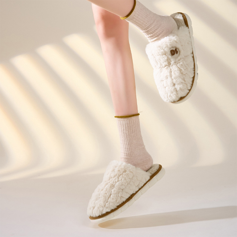 Warm Winter Plush Slippers for Women - Non-slip, Thick-soled, Fluffy - Indoor/Bedroom Soft Solid House Shoes
