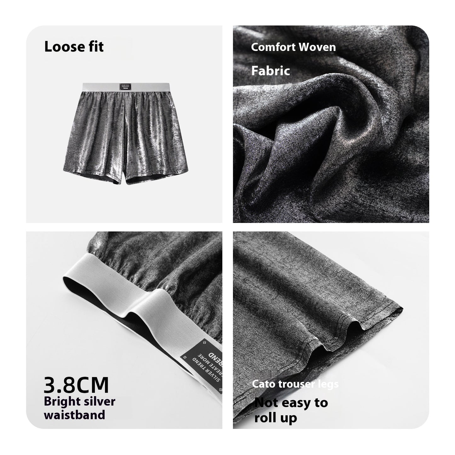Galaxy Reflective Bright Silver Casual Woven Loose Underwear
