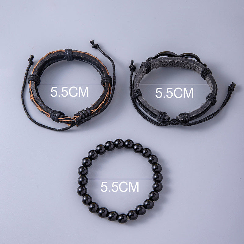 Punk Svart Flätat Läderarmband Vintage Infinity Symbol Charms Pärlarmband För Män