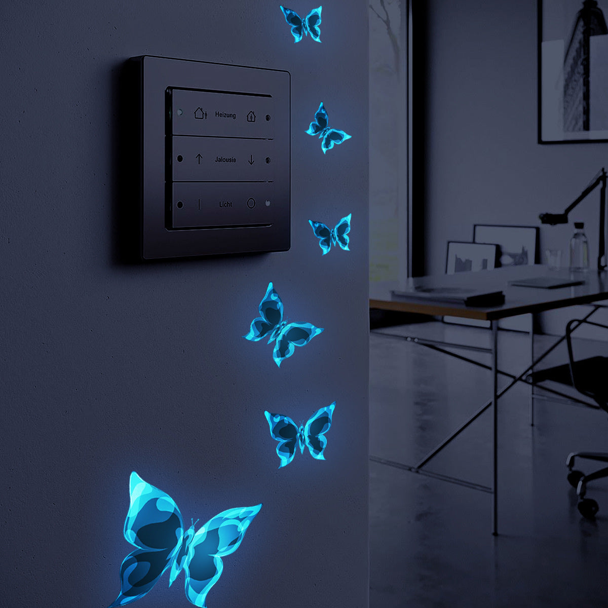 Petit papillon lumineux bleu, autocollants lumineux pour chambre à coucher, salon, décoration de maison