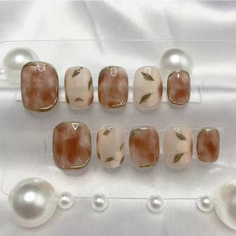 Handmade Camellia Press-On Nails - Removable Nail Art | Complete 5-Piece Kit