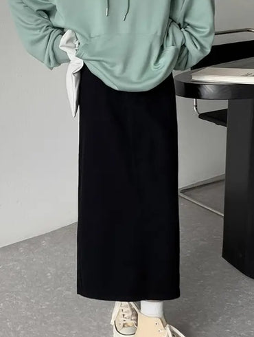 Women's Denim Skirt Straight Tube Versatile High Waist Slit One-piece Skirt Autumn