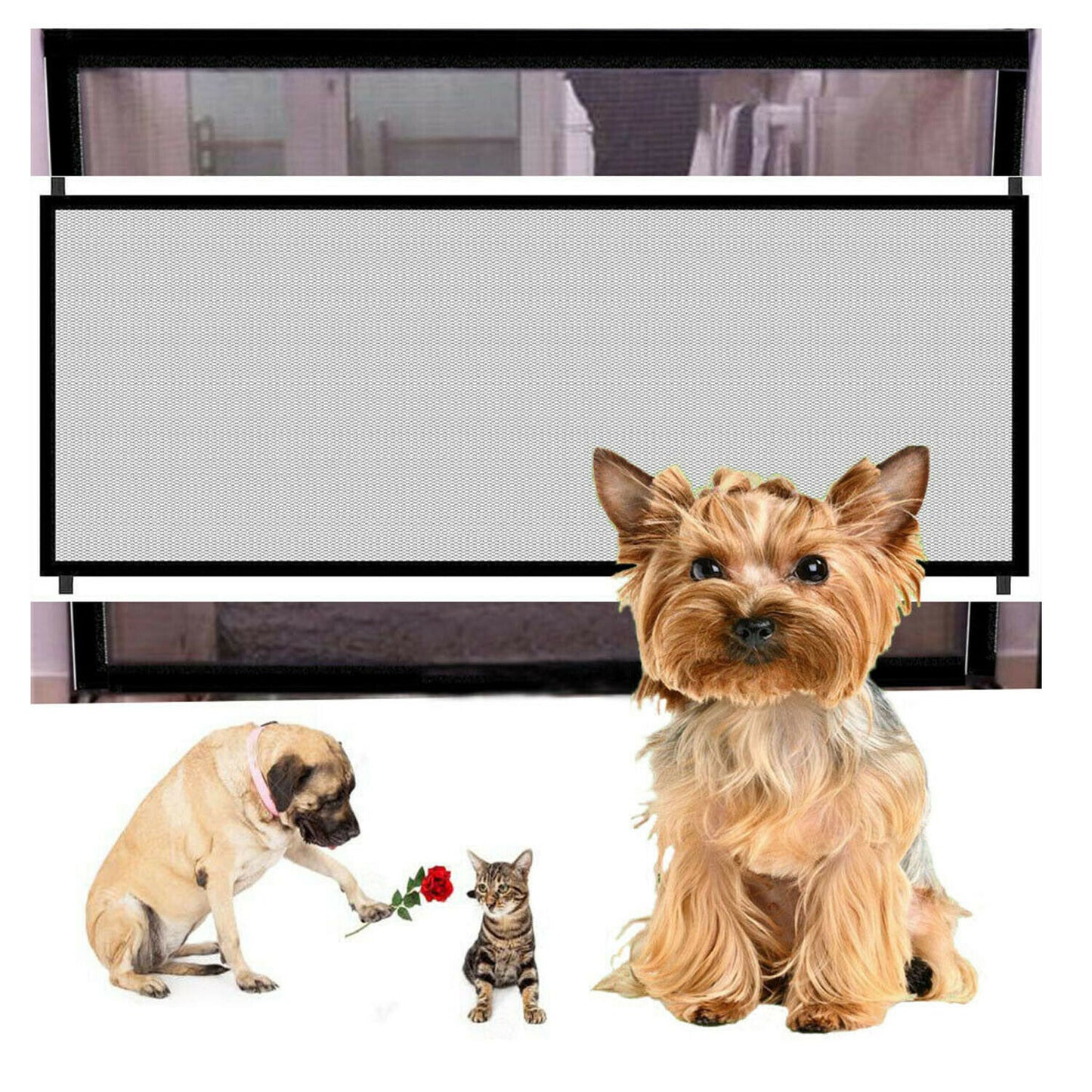 Pet Dog Fence Gate Safe Guard Säkerhetsinhägnad Hundstaket Hund Gate The Genial Mesh Magic Pet Gate Pet Supplies Dropshipping
