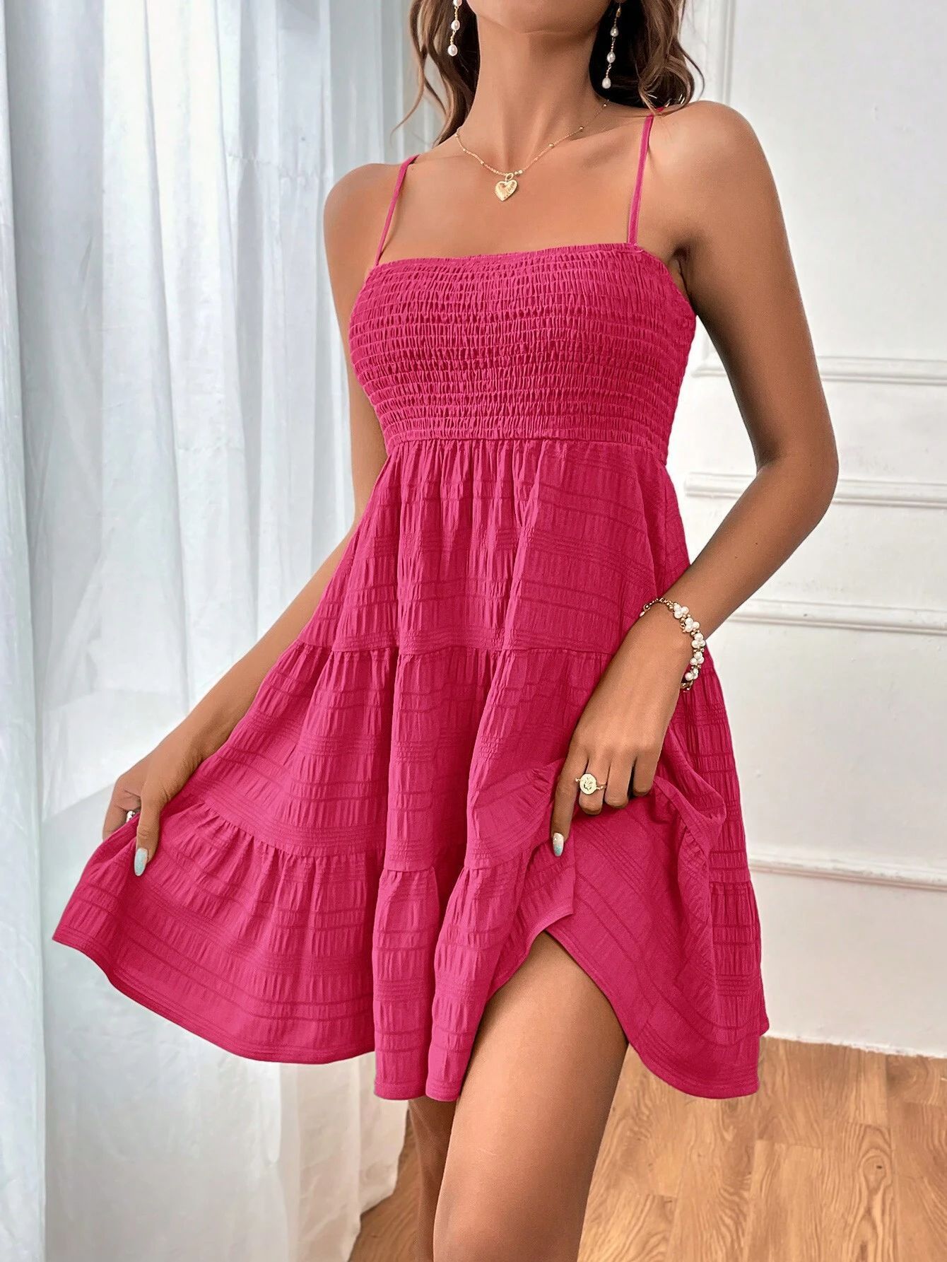 Summer Square-Collar Suspender Pleated Dress - Fashion Solid Color Beach Dress - Premium Polyester