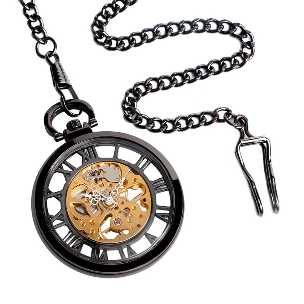 Double-Sided Transparent Cutout Design Straight Plate Without Cover Roman Literal Mechanical Pocket Watch - Modern Elegant Durable Intricate