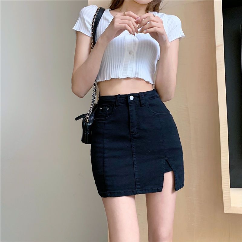 Professional Slit Denim Skirt - Cotton Construction (5 Color Options, XS-XL, Split Stretchy & Denim Designs)