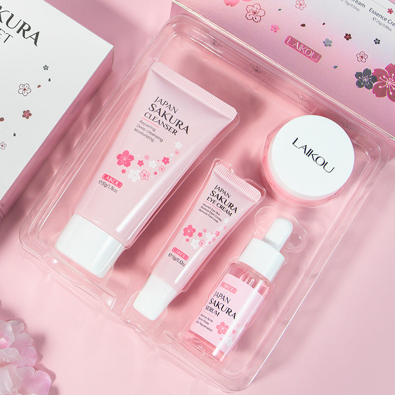 Ensemble de soins de la peau Sakura, ensemble de 4 pièces, crème nettoyante pour les yeux, crème pour le visage