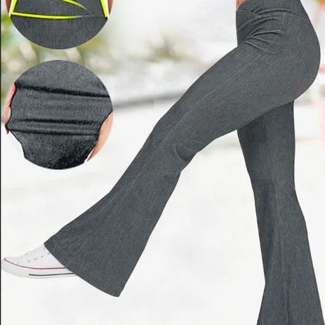 Enfärgad hög midja Cross Stretch Denim Casual Sports Bell-bottom byxor