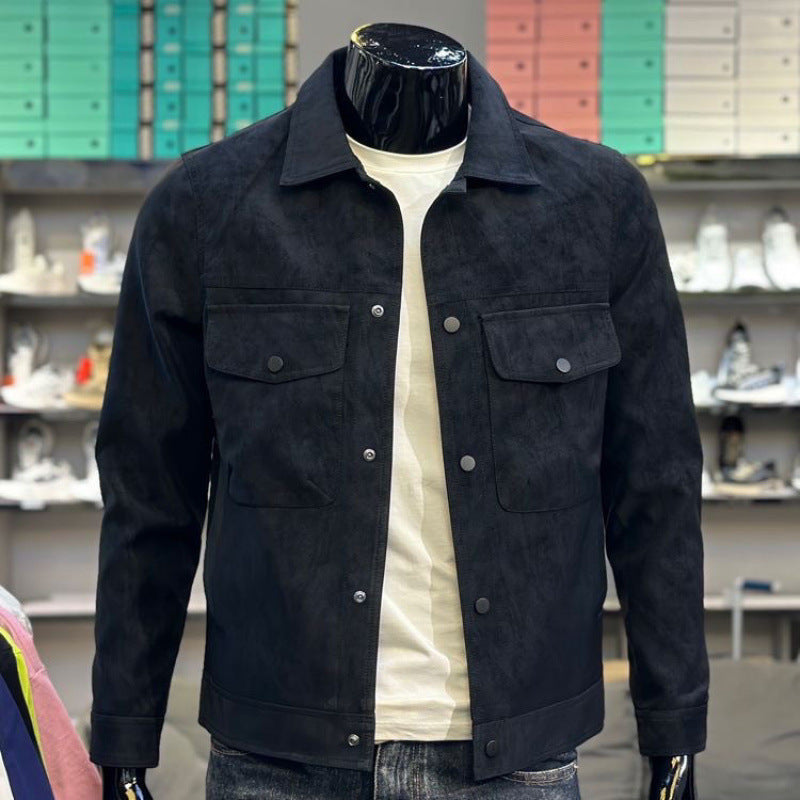 Ny Casual Collar Trendig Cool Mockajacka Enkelknäppt Herrjacka