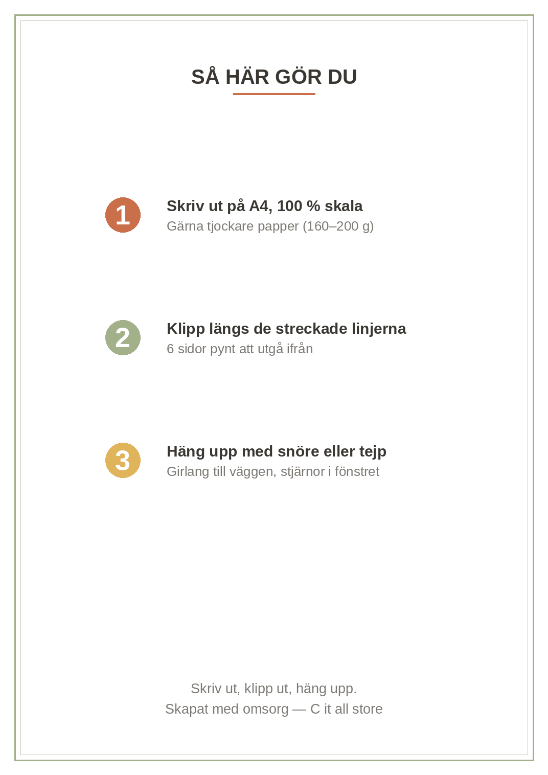 Julpyssel-paketet — girlang, stjärnor & hängen att skriva ut (PDF)