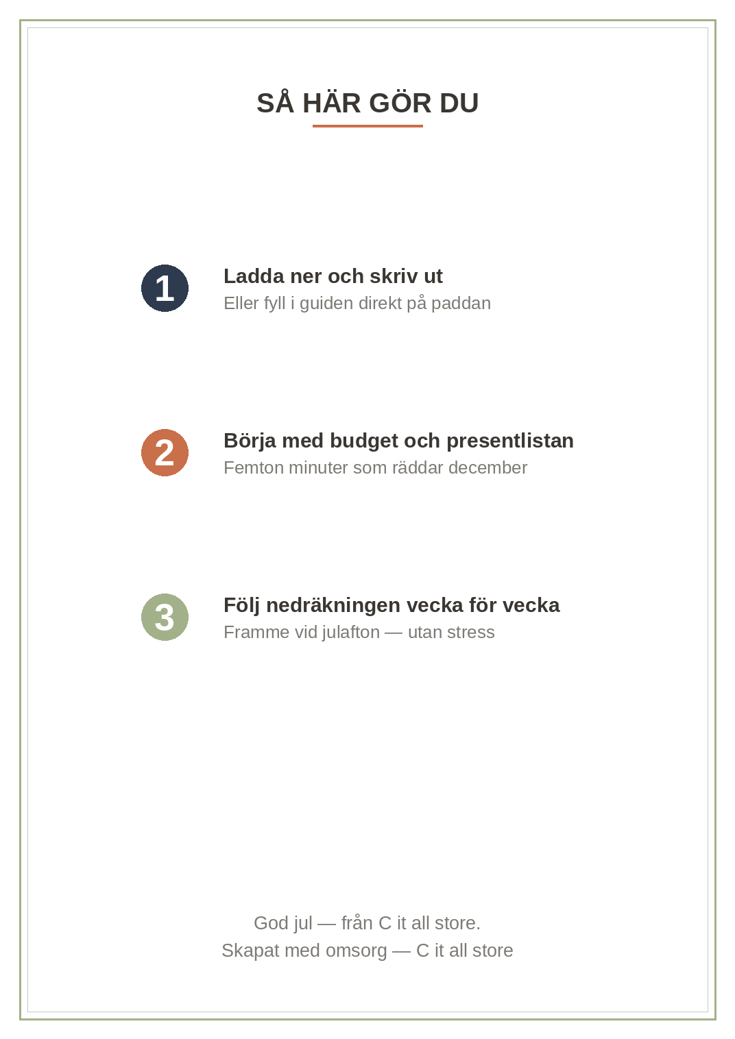 Julguiden 2026 — planera julen utan stress (printbar guide, PDF)