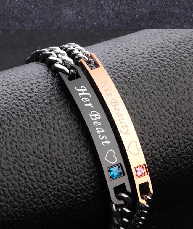 Hans drottning hennes kung svart roséguldfärgad damkedja kristallpararmband