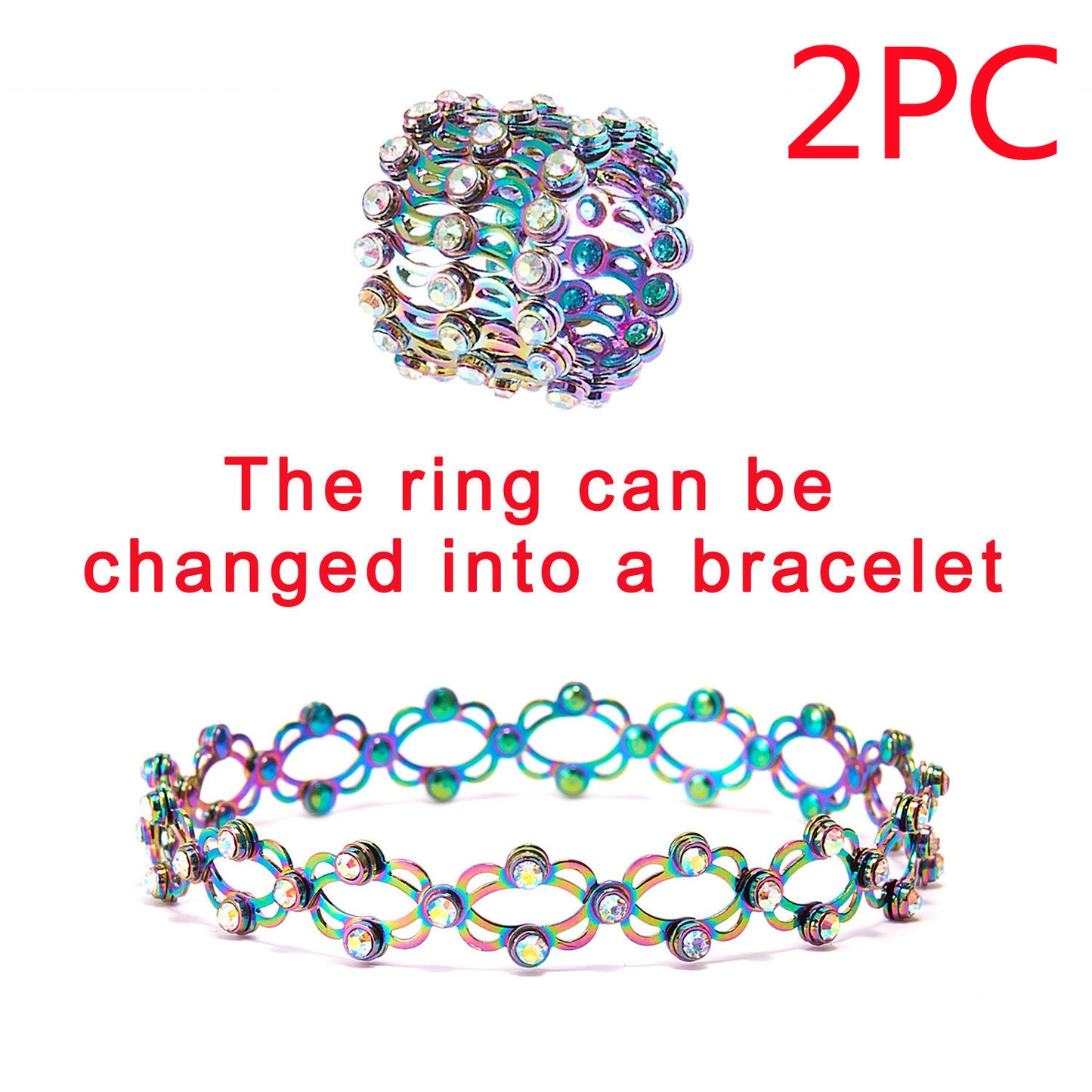 2 i 1 vikbara infällbara ringar armband magiska strass ringar deformerbara armband kvinnor i stil justerbara modesmycken