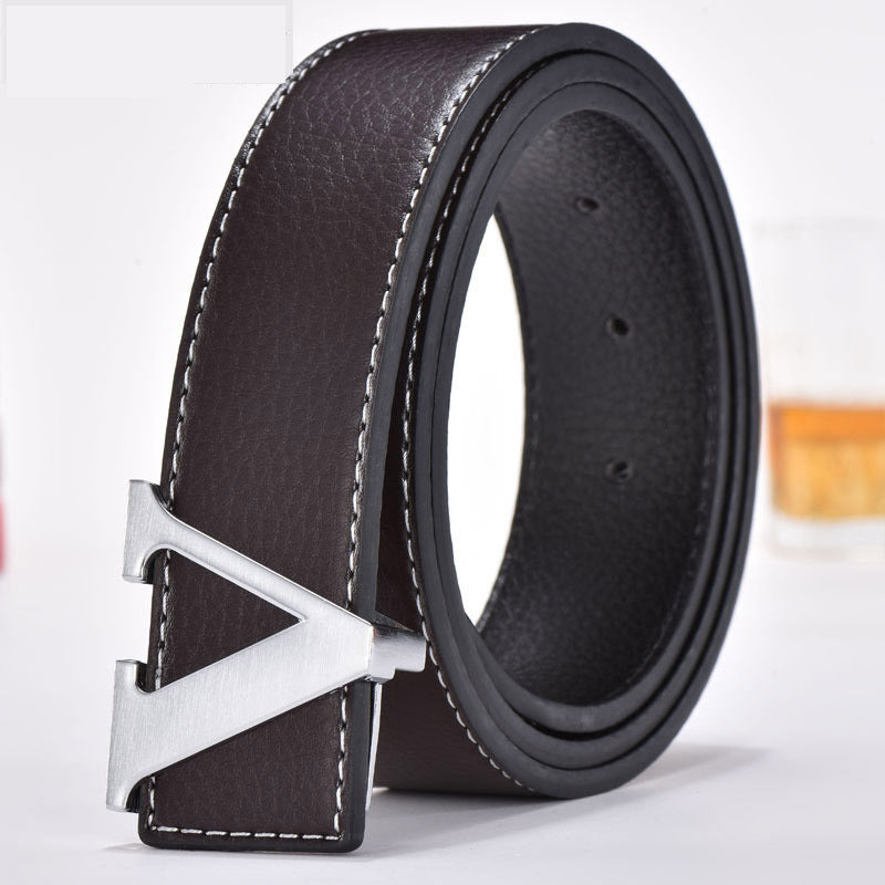 Men's Leather Smooth Buckle Fashion Letters Belt - Typographic Style