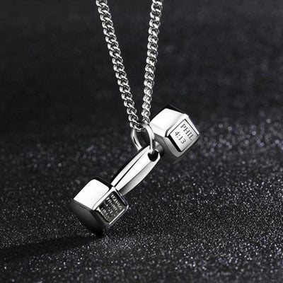 European fashion fitness dumbbell Necklace Pendant Korean couple men domineering female personality titanium barbell accessories