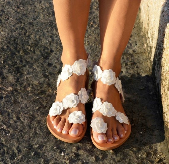 Summer PU Toe Flowers Flat Bottom Sandals - Ladies Fashion