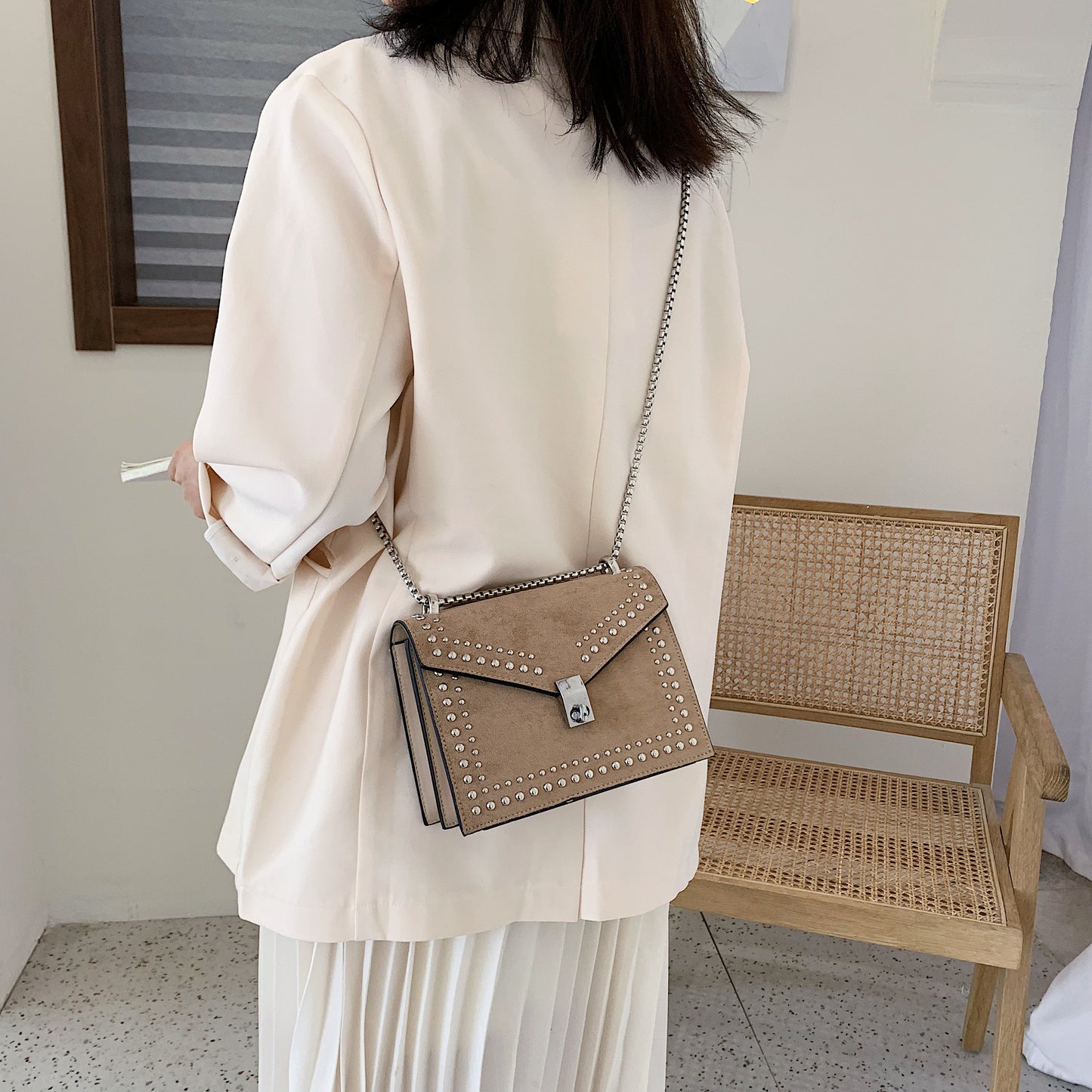 Textured Leather Mini Messenger - Compact Shoulder Bag with Scrub Finish